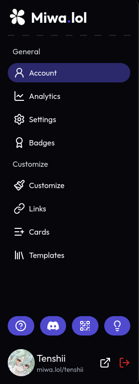 The dashboard sidebar
